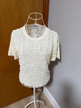 Dkny Cream Textured Short-Sleeve Knit Top